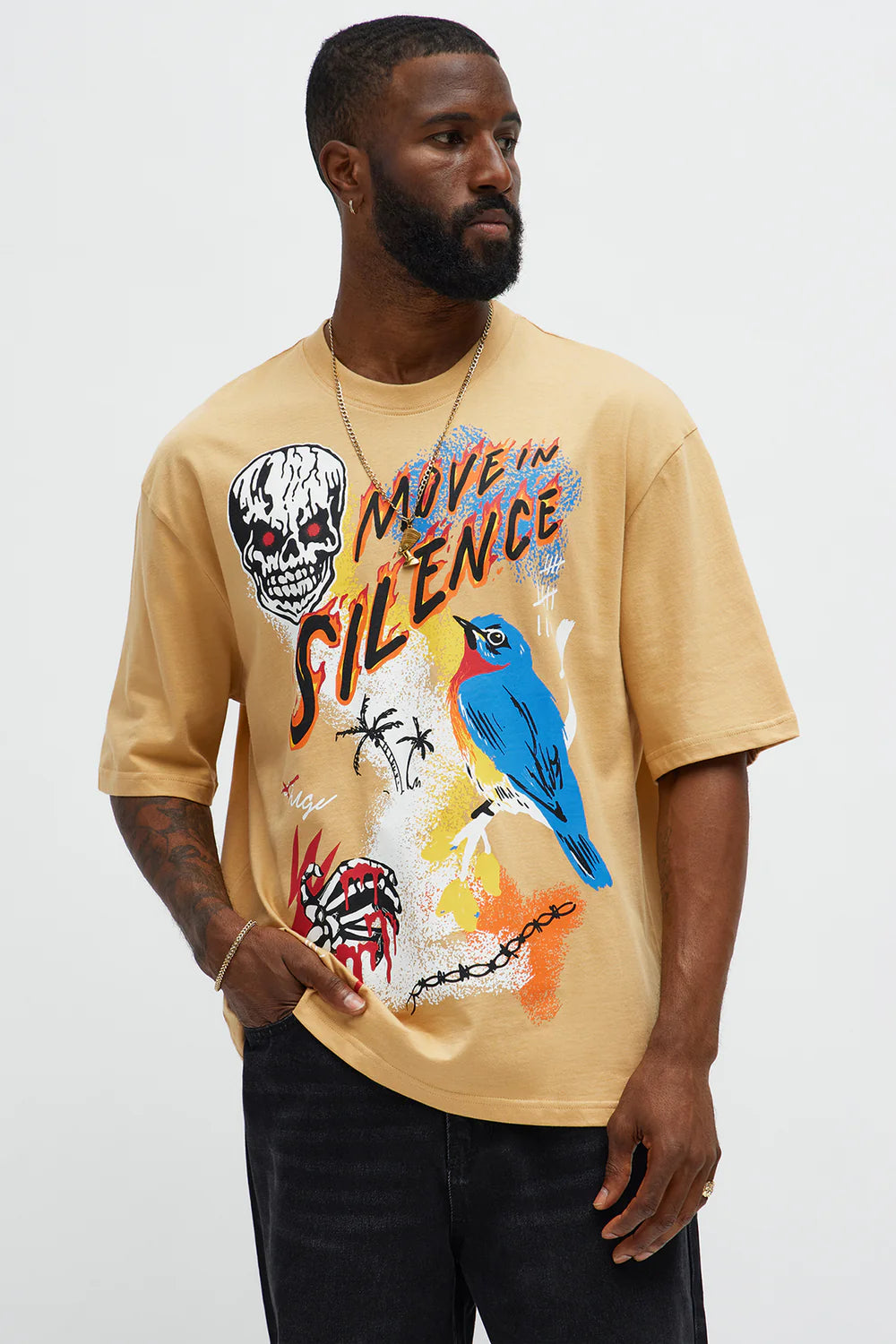 Move In Silence Skull Oversized Short Sleeve Tee