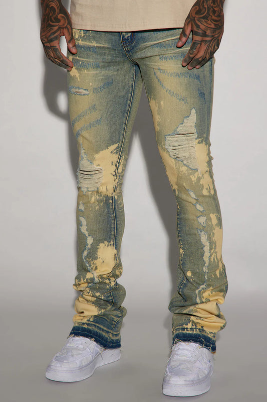 Moving Up Bleached Stacked Skinny Flare Jeans