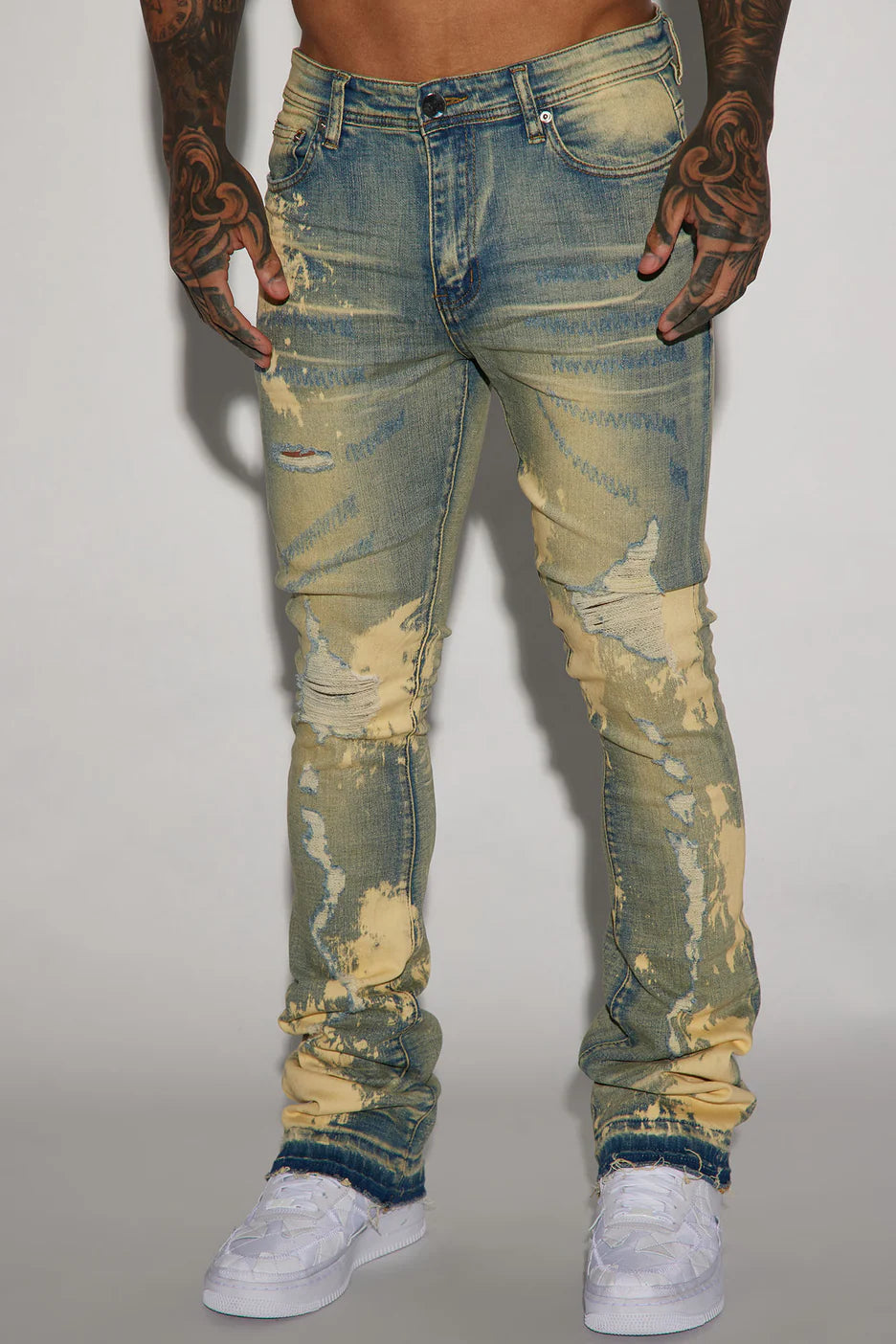 Moving Up Bleached Stacked Skinny Flare Jeans