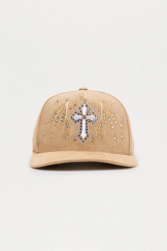 Sacred Embellished Faux Suede Structured Snapback Hat