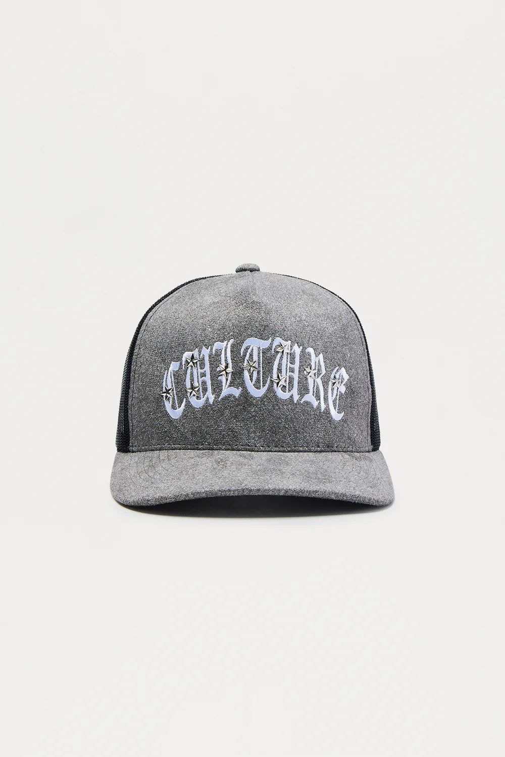 Culture Star Studded Faux Suede Structured Snapback Hat (Grey)