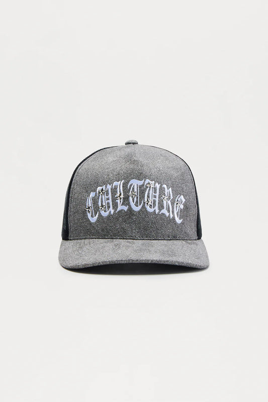Culture Star Studded Faux Suede Structured Snapback Hat (Grey)