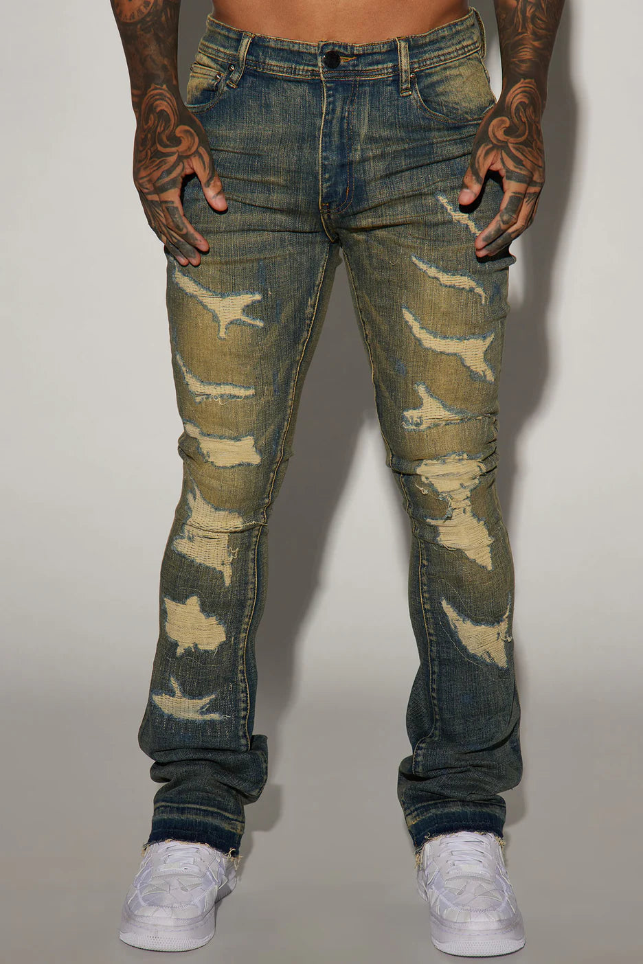 Come My Way Ripped Stacked Skinny Flare Jeans