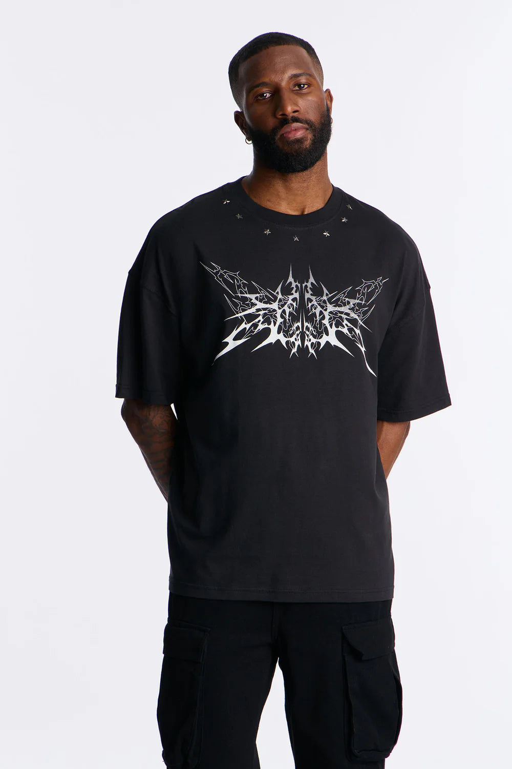 Metal Star Studded Short Sleeve Tee