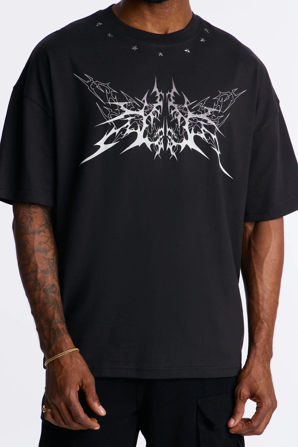 Metal Star Studded Short Sleeve Tee