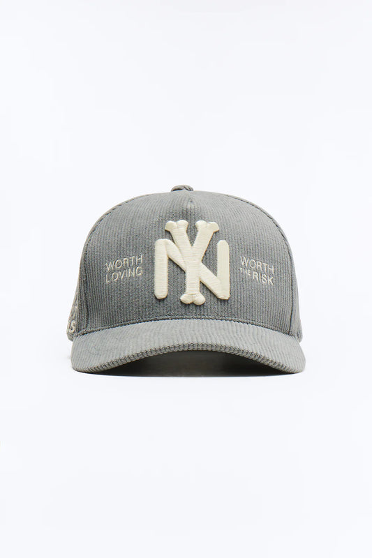 NY Heart Corduroy Structured Snapback Hat (Grey)