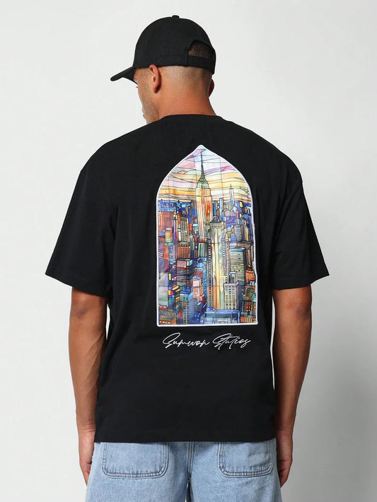 Oversized Tee With Stained Glass Window Print