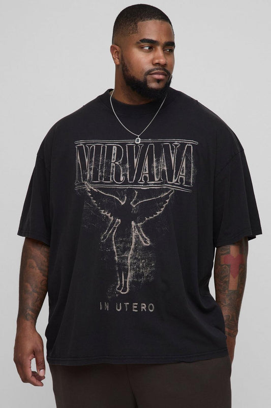 Oversized Nirvana License Acid Wash Print T-Shirt
