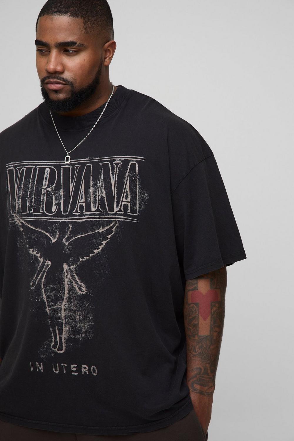 Oversized Nirvana License Acid Wash Print T-Shirt