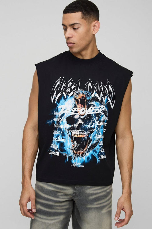 Oversized Boxy Extended Neck Skull Graphic Tank