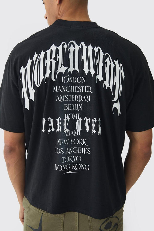 Oversized Boxy Gothic Worldwide Spray Wash T-Shirt