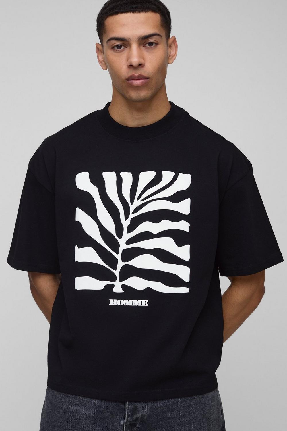 Oversized Boxy Leaf Puff Print T-Shirt
