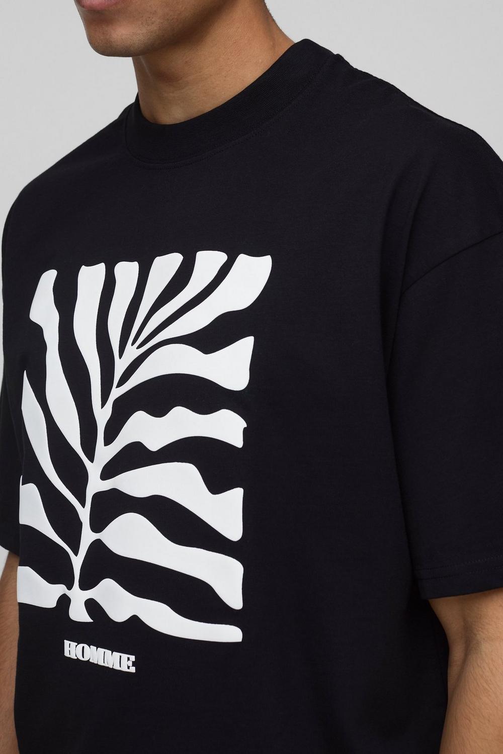 Oversized Boxy Leaf Puff Print T-Shirt