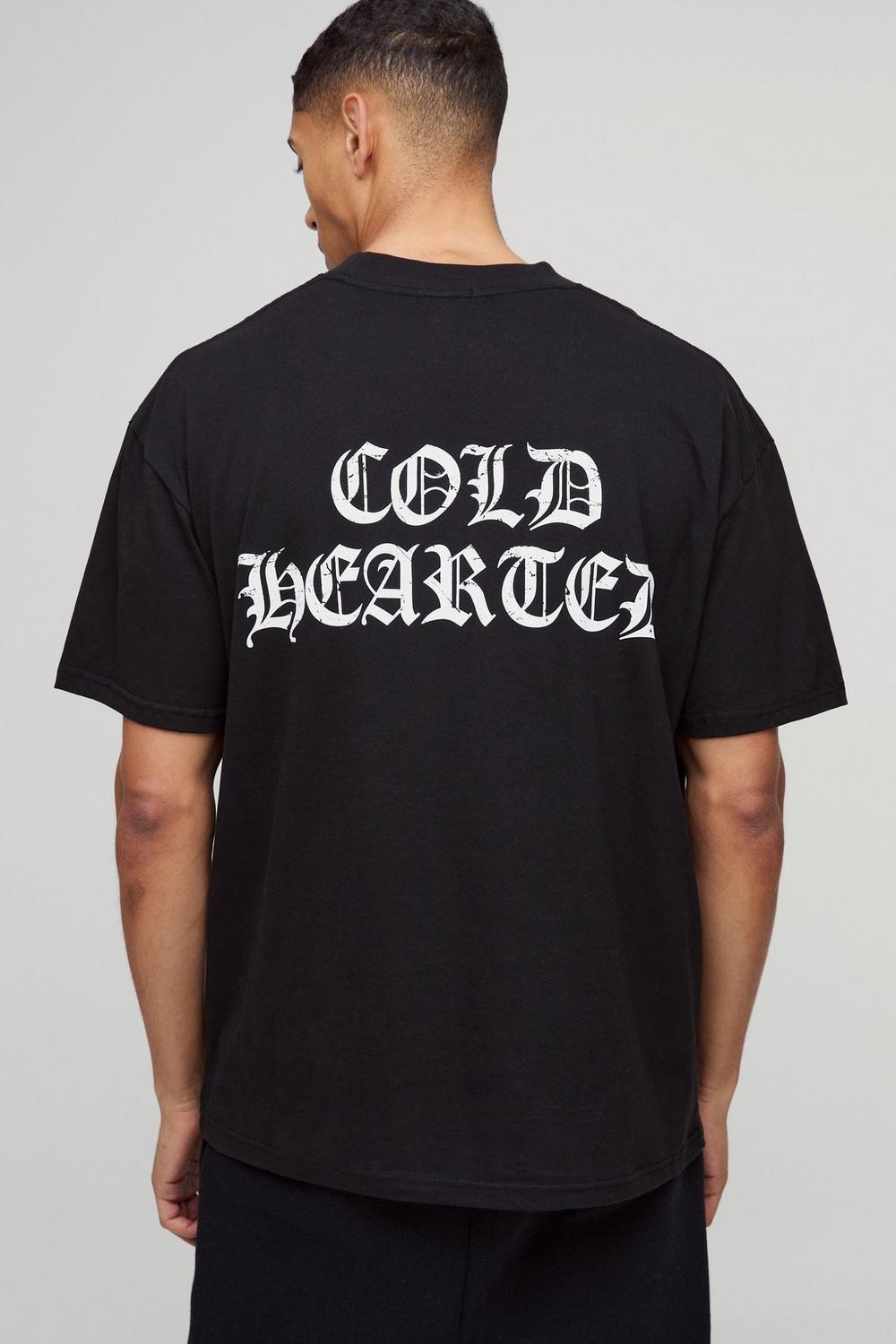 Oversized Extended Neck Cold Hearted Graphic T-Shirt