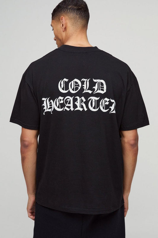 Oversized Extended Neck Cold Hearted Graphic T-Shirt