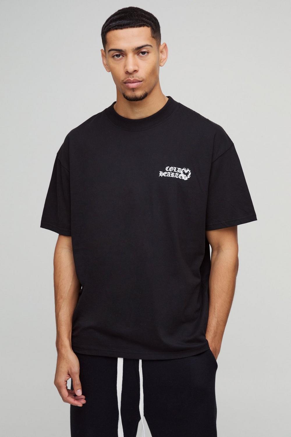 Oversized Extended Neck Cold Hearted Graphic T-Shirt
