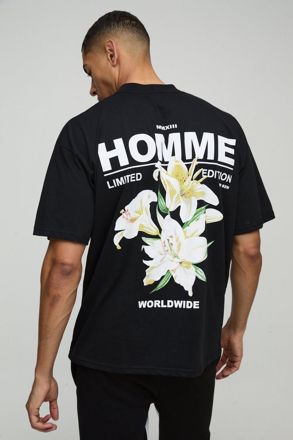 Oversized Extended Neck Homme Lily Graphic T-Shirt