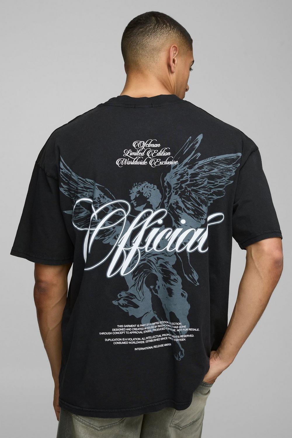 Black Oversized Extended Neck Official Renaissance Washed T-Shirt