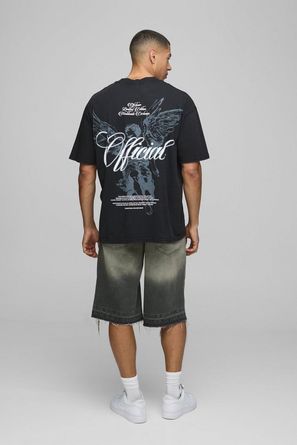 Black Oversized Extended Neck Official Renaissance Washed T-Shirt