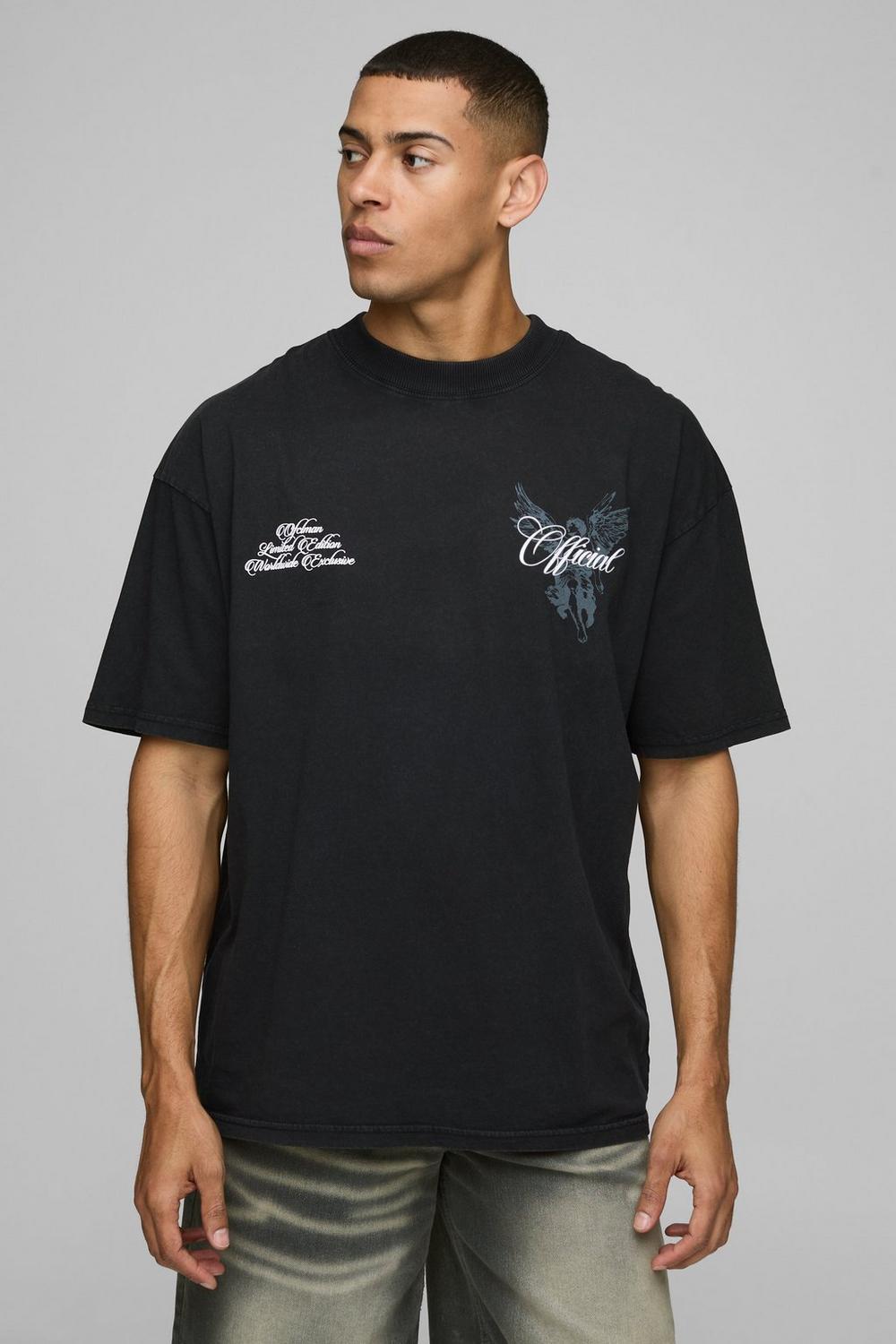Black Oversized Extended Neck Official Renaissance Washed T-Shirt