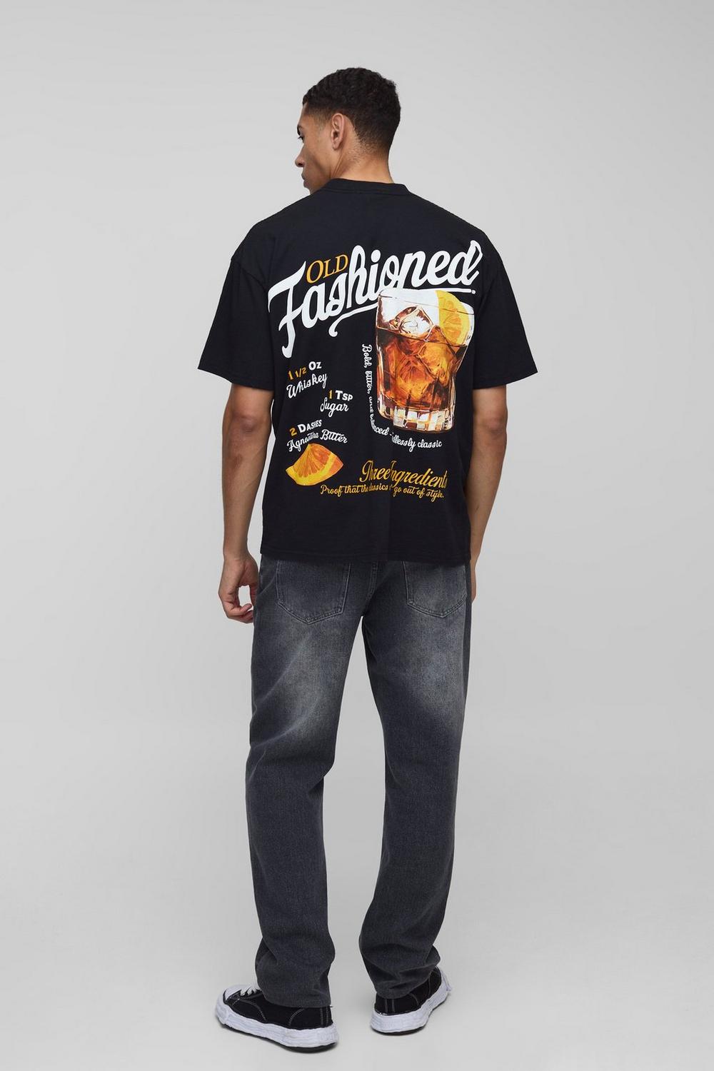 Oversized Extended Neck Old Fashioned Drink Washed T-Shirt