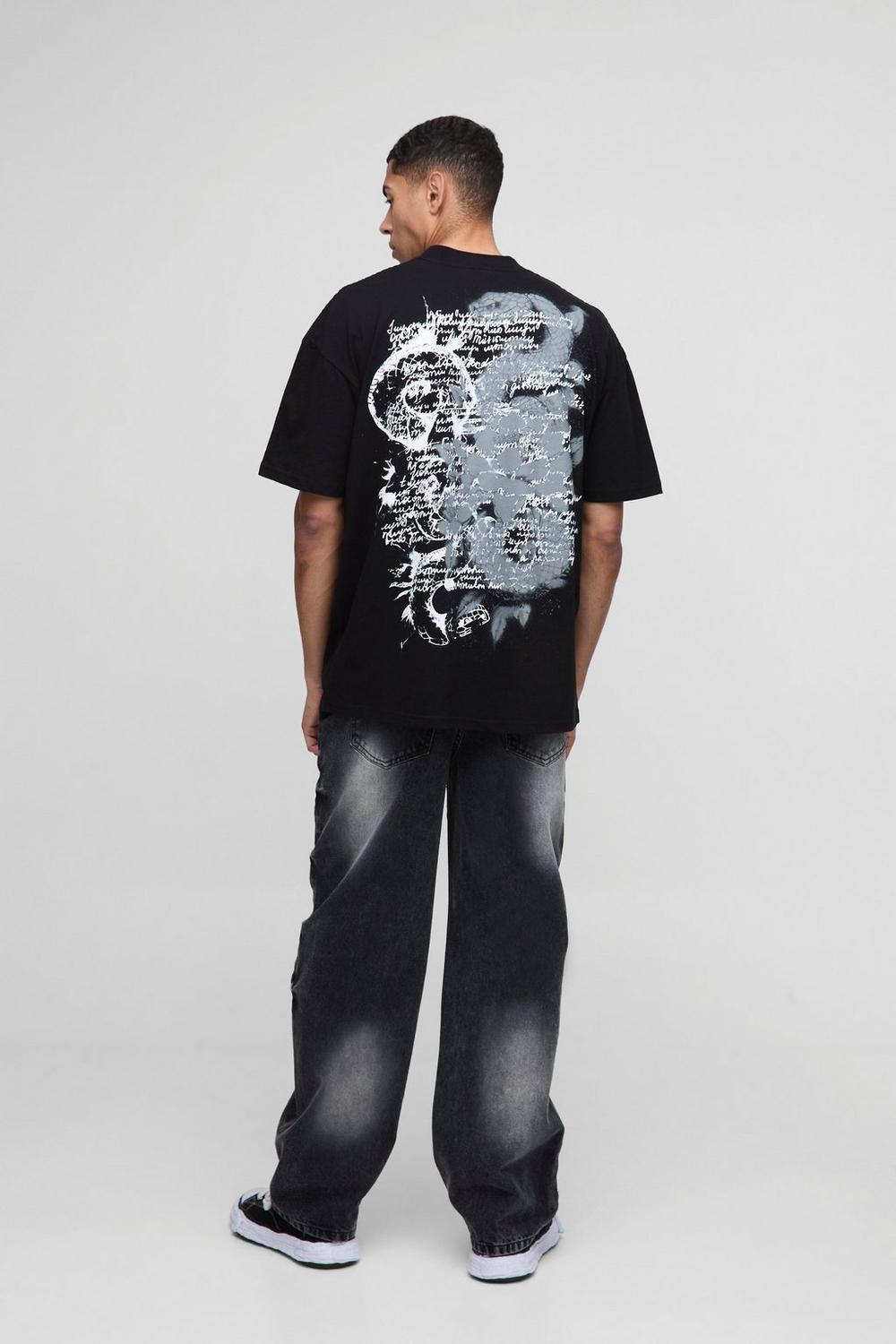 Oversized Extended Neck Renaissance Snake Print T-Shirt