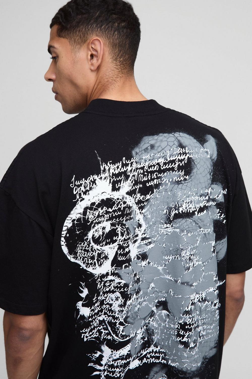Oversized Extended Neck Renaissance Snake Print T-Shirt