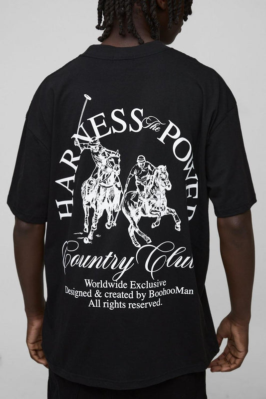 Oversized Extended Neck Worldwide Horse Graphic T Shirt