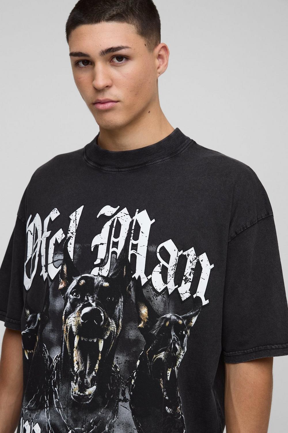 Black Oversized Canine Washed Graphic T-Shirt