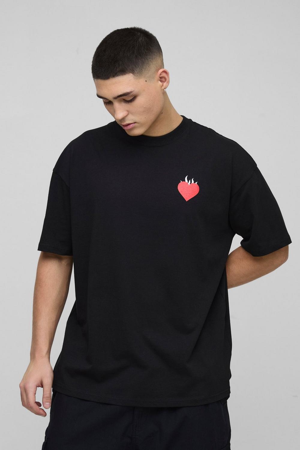 Oversized Pour Homme Flame Heart Graphic T-Shirt
