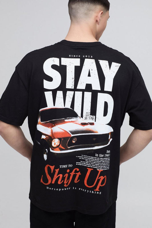 Oversized Stay Wild Moto Car T-Shirt