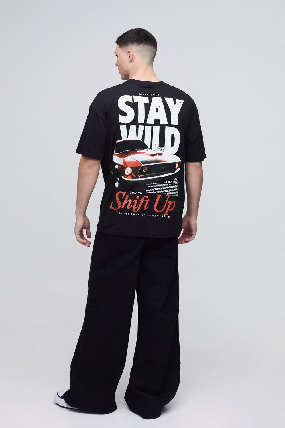 Oversized Stay Wild Moto Car T-Shirt