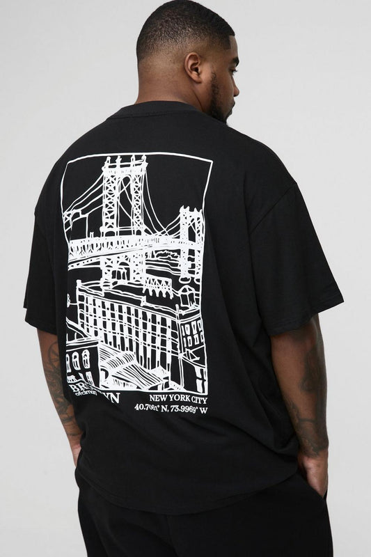 Oversized Extended Neck Brooklyn Landscape Graphic T-shirt
