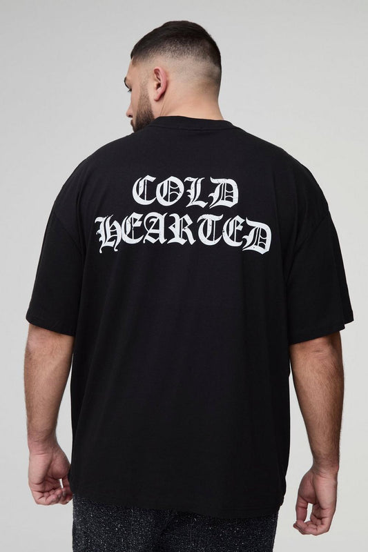 Oversized Extended Neck Cold Hearted Graphic T-Shirt