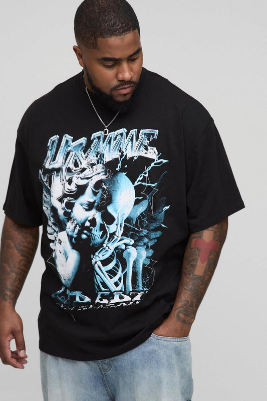 Oversized Extended Neck Large Scale Homme Renaissance Print T-Shirt