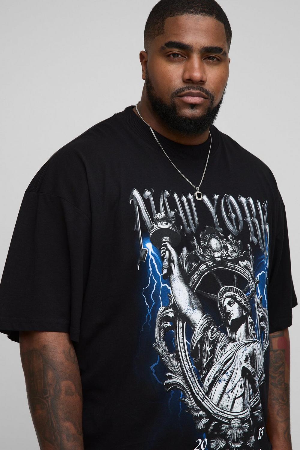 Oversized Extended Neck Large Scale New York Renaissance Print T-Shirt