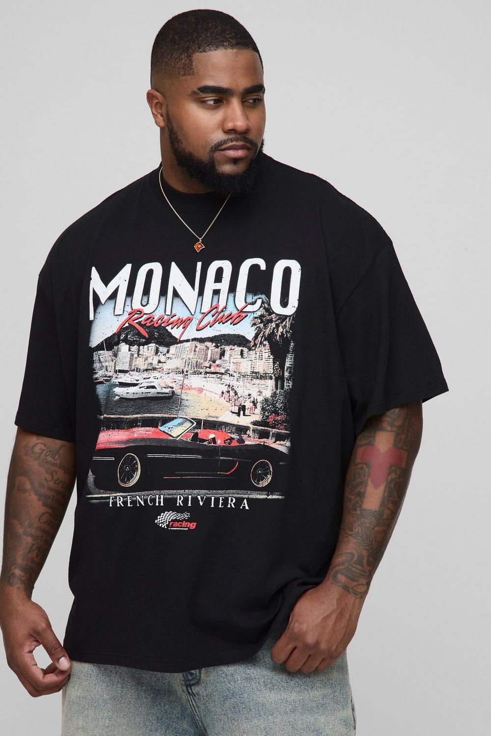 Oversized Extended Neck Monaco Vintage Car Print T-Shirt