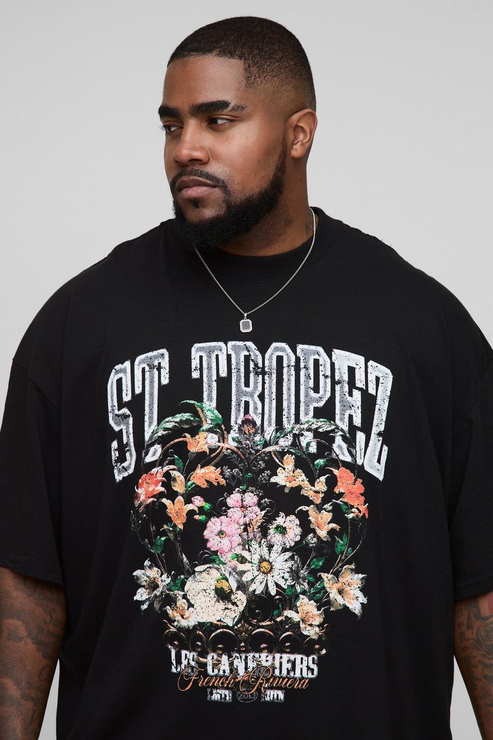 Oversized Extended Neck St. Tropez Floral Print T-Shirt