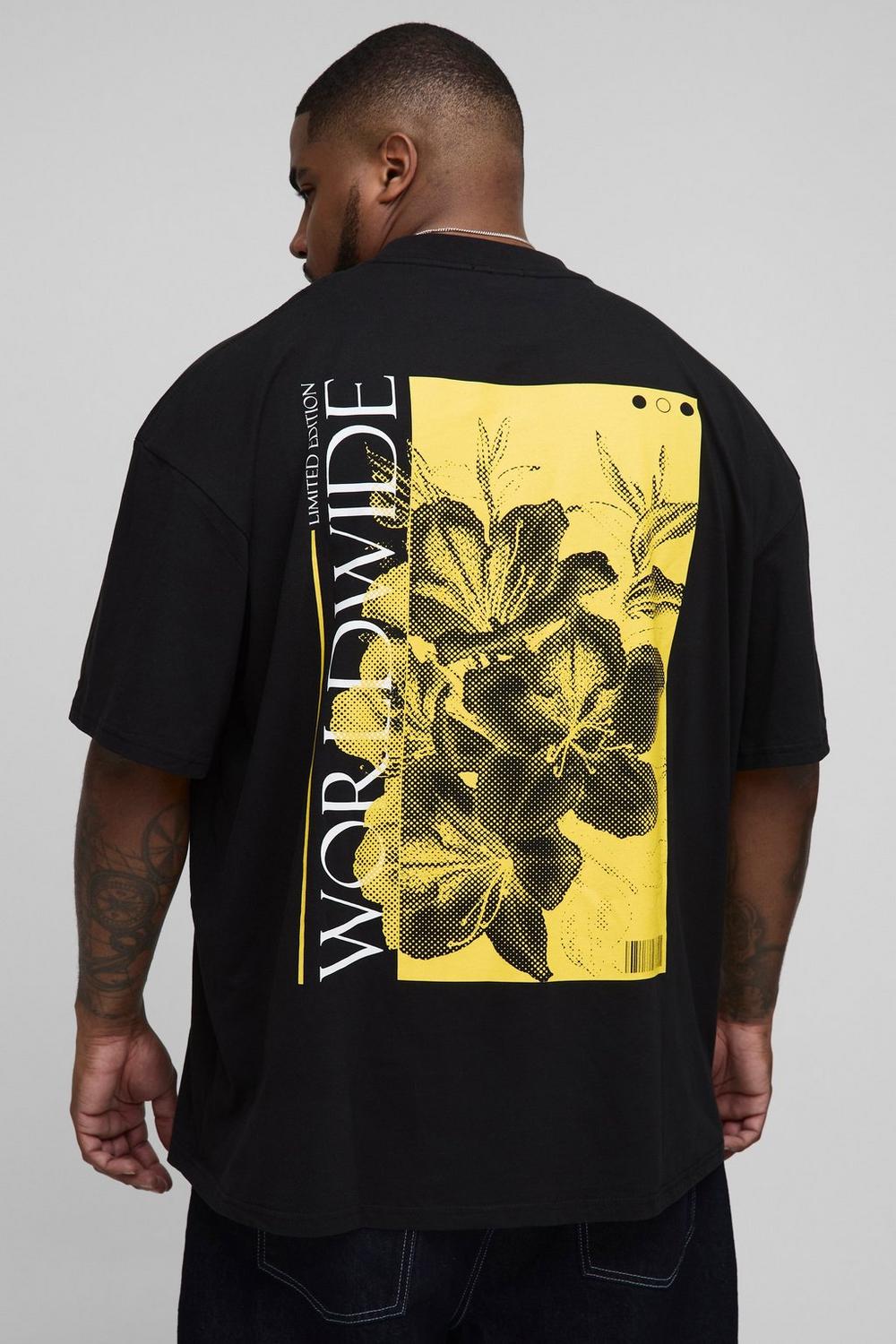 Oversized Extended Neck Worldwide Floral Print T-Shirt