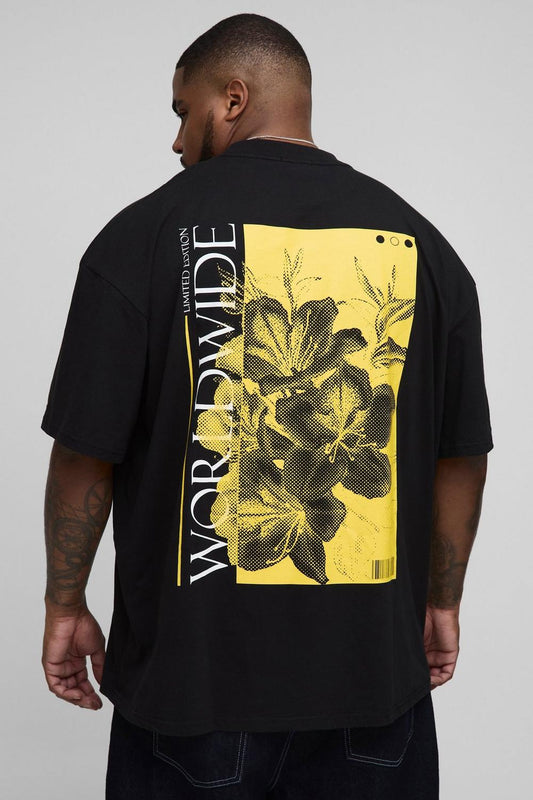 Oversized Extended Neck Worldwide Floral Print T-Shirt