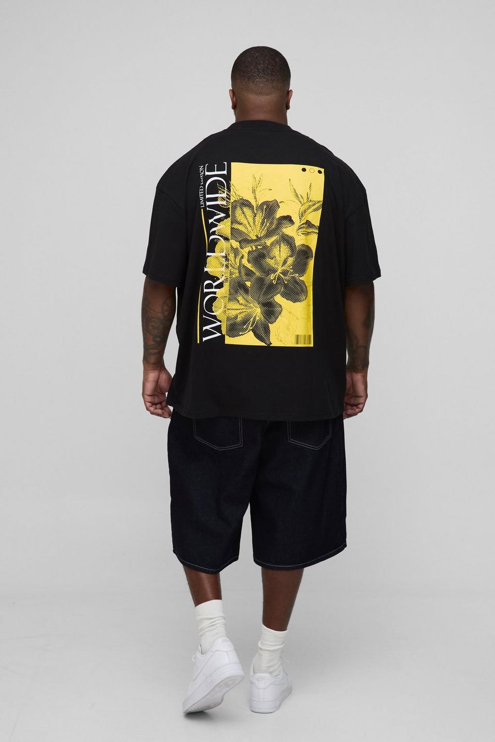 Oversized Extended Neck Worldwide Floral Print T-Shirt
