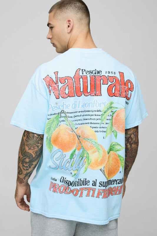 Oversized Extended Neck Fruit Print T-Shirt
