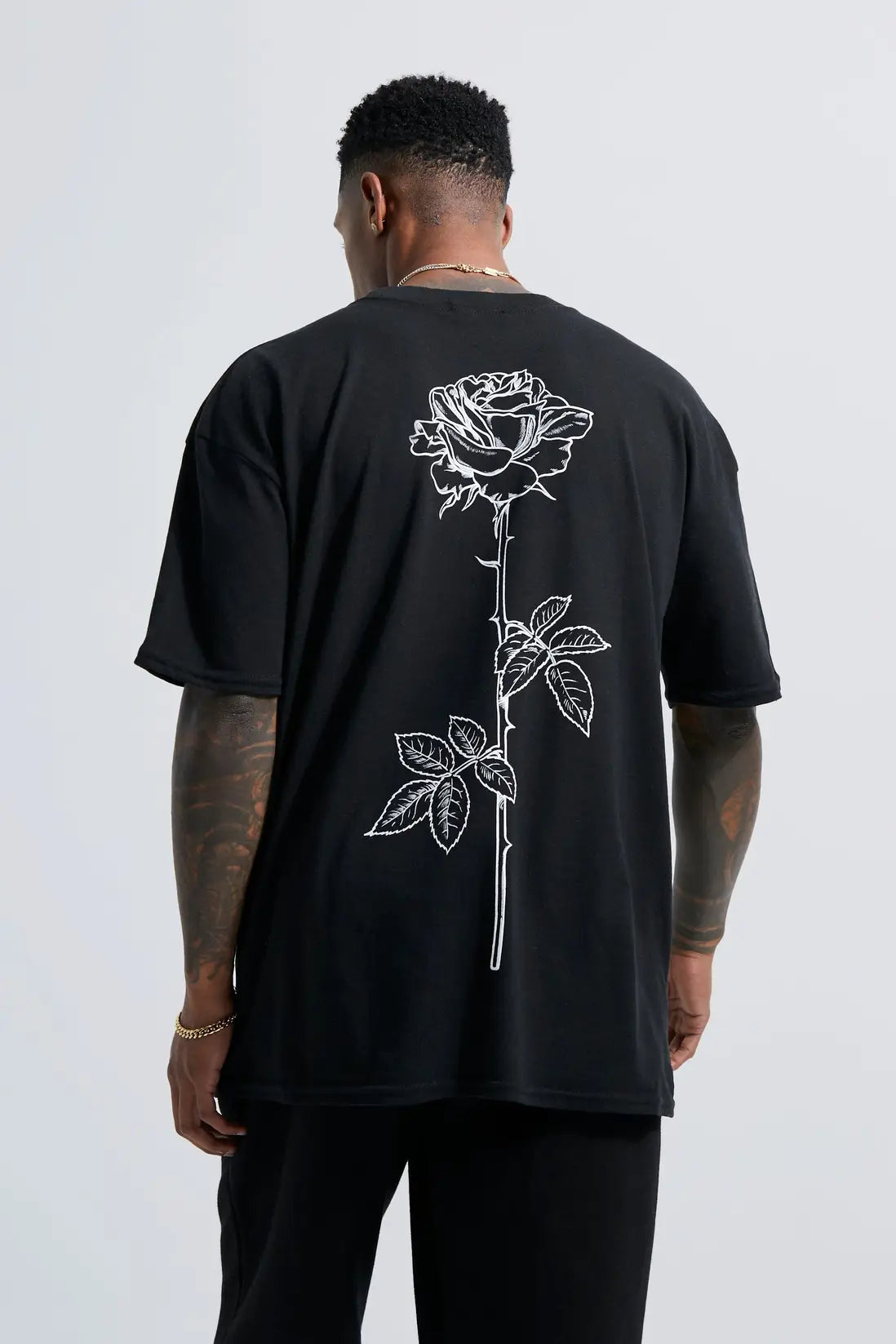 Line Drawn Rose Stem Graphic T-Shirt