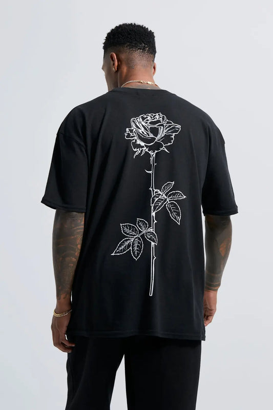 Line Drawn Rose Stem Graphic T-Shirt