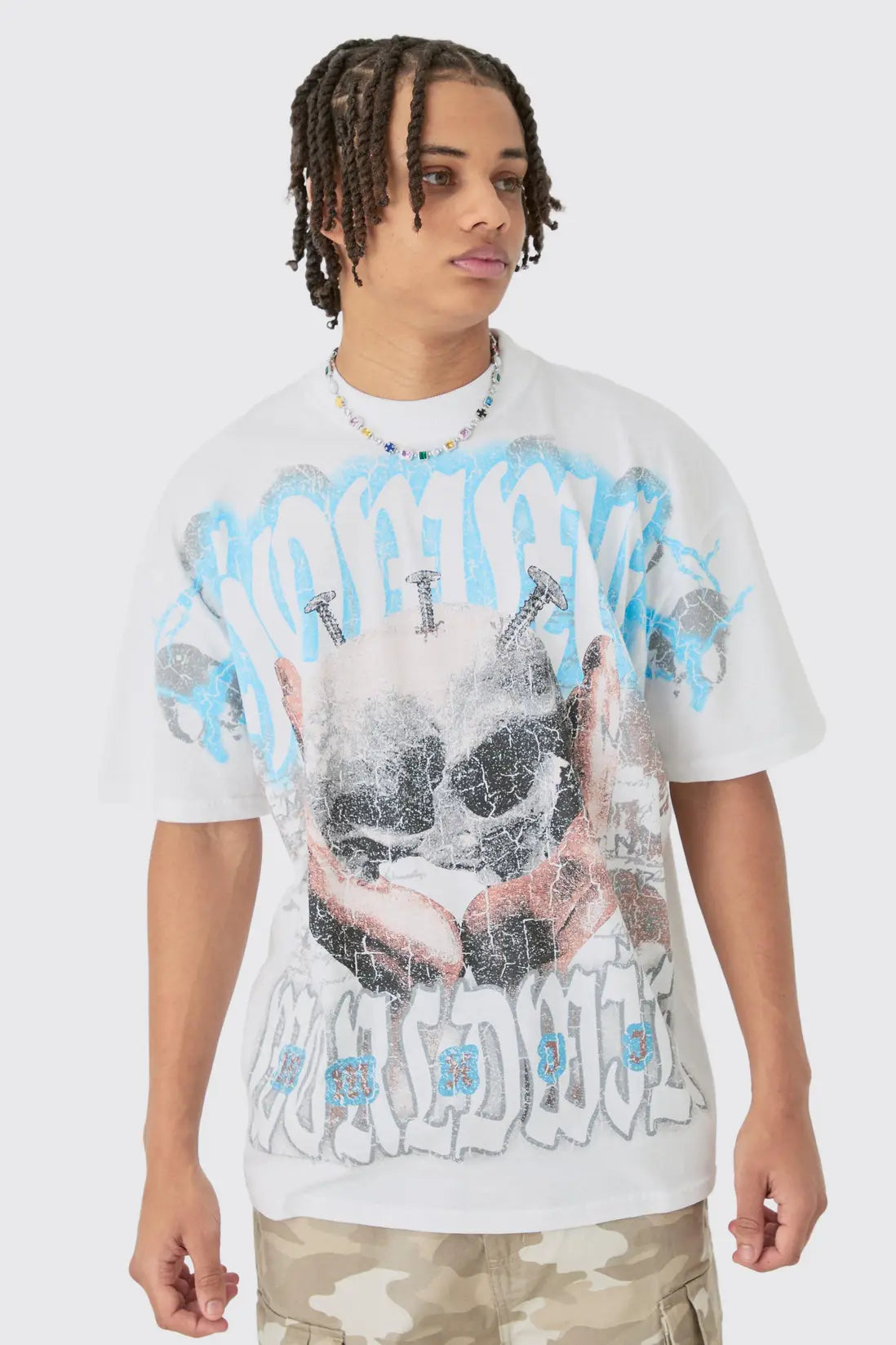 Oversized Skull Over Seams Graphic T-shirt