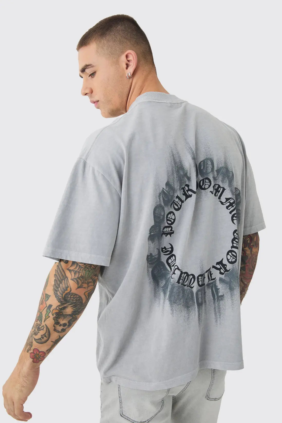 Oversized Boxy Extended Neck Washed Homme Graphic T-Shirt