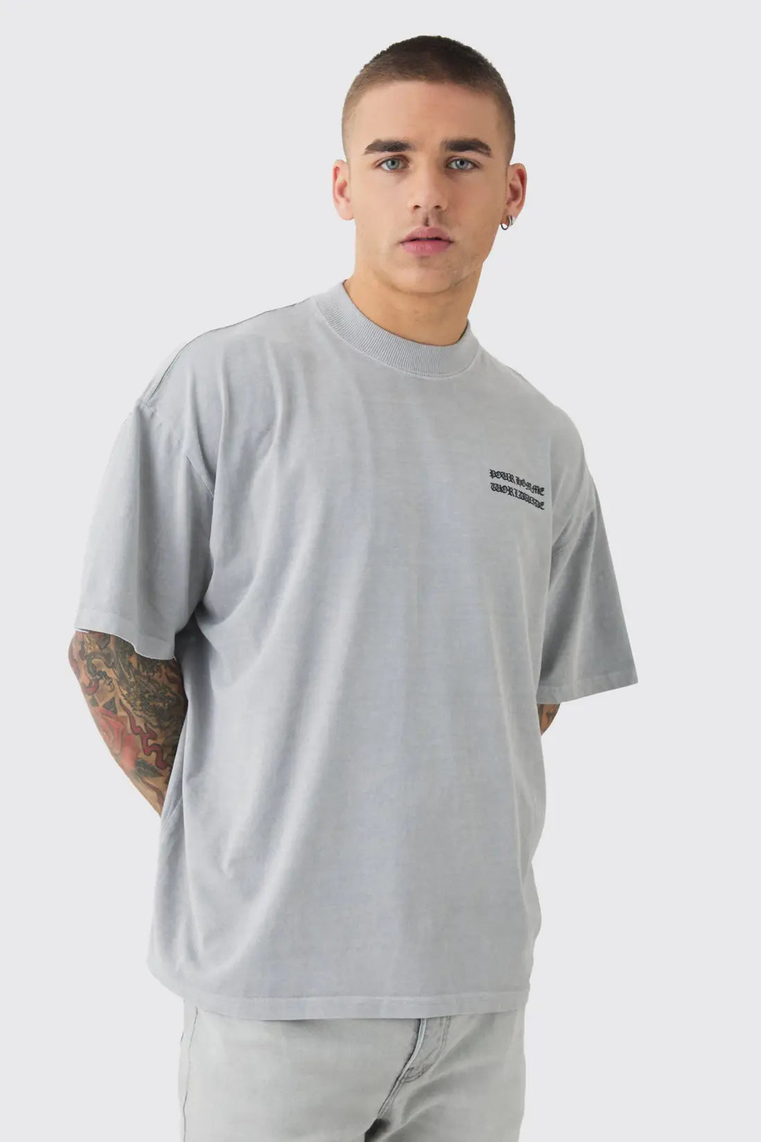 Oversized Boxy Extended Neck Washed Homme Graphic T-Shirt