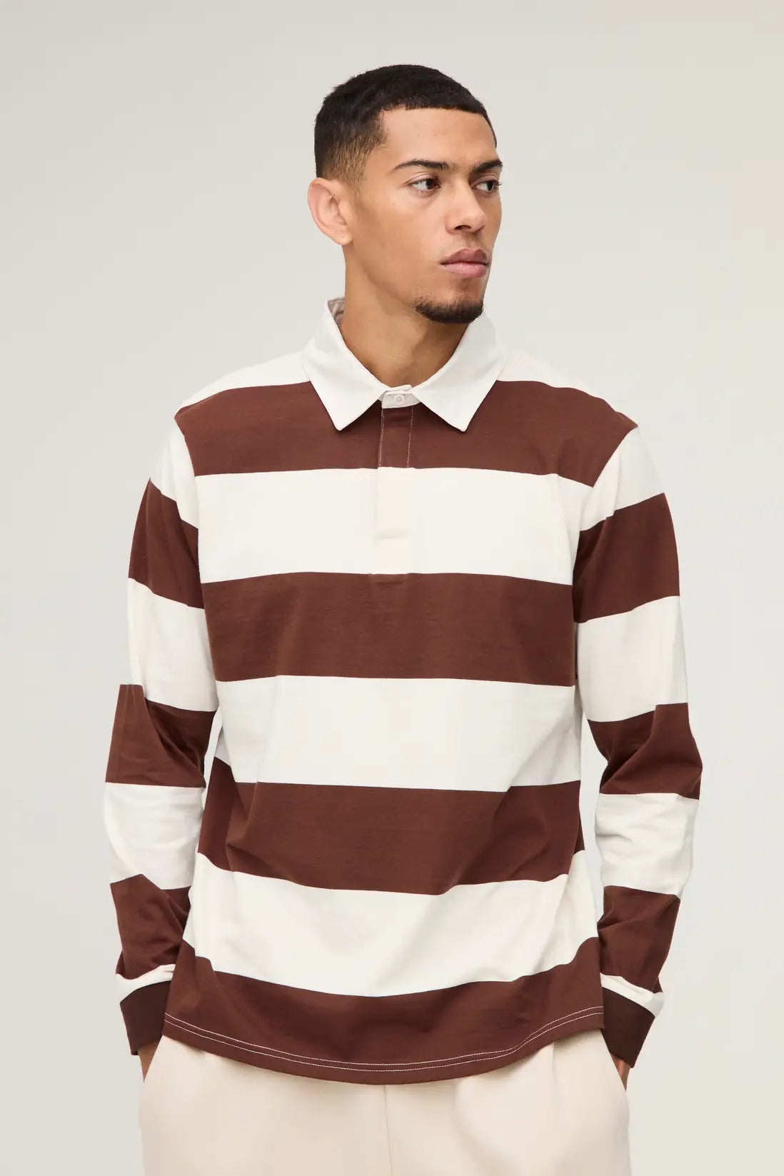 Regular Fit Stripe Long Sleeve Rugby Polo