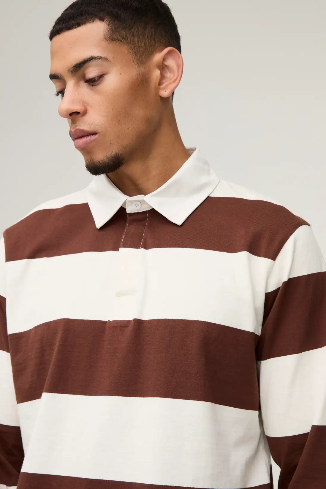 Regular Fit Stripe Long Sleeve Rugby Polo