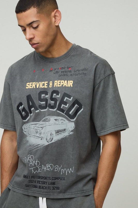 Oversized Boxy Stone Wash Western Graphic T-Shirt